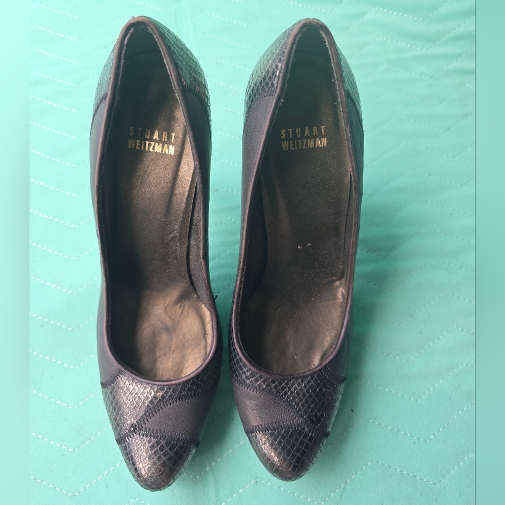 Stuart Weitzman Black Patchwork Leather Pumps Hee… - image 3